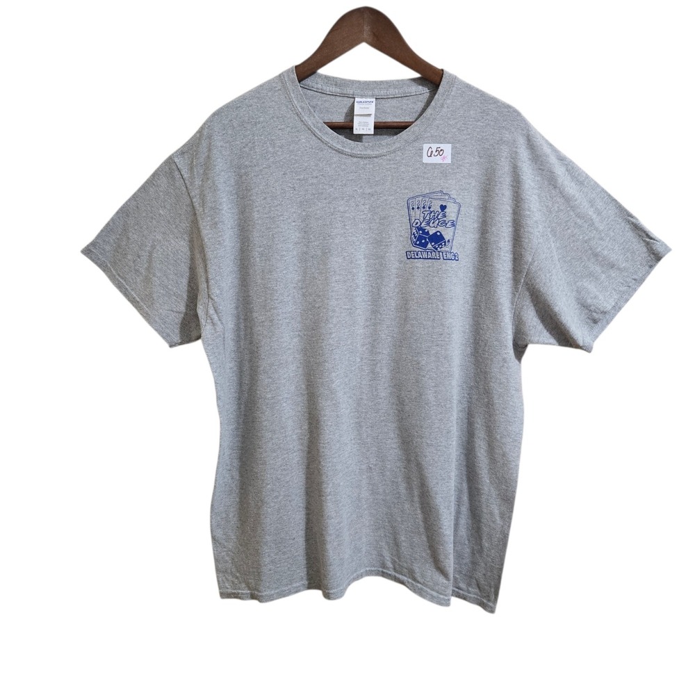 Gildan Men's Heavy Cotton Mens T Shirt Grey Graphic Logo‎ Size XL Short Sleeve